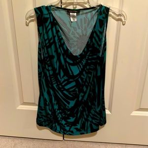 Green and black draped neck sleeveless blouse.  Size L